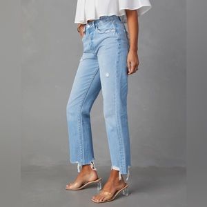 Flying Monkey Distressed High Rise Straight Leg Jeans Light Wash